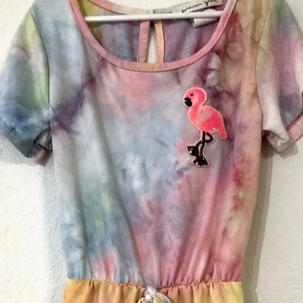 FOREVER GIRL TIE DYE FLEMINGO ROMPER